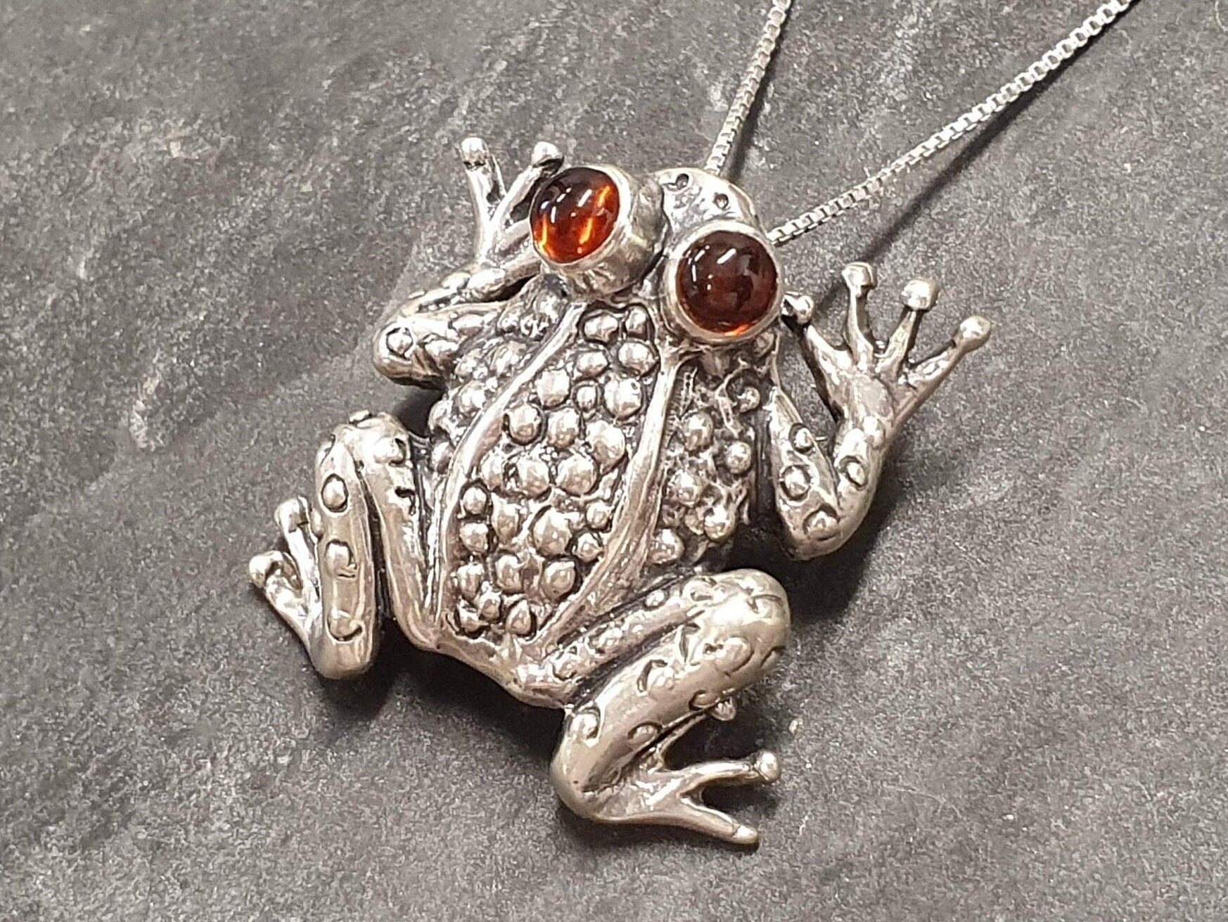 Frog Pendant, Garnet Pendant, Natural Garnet, January Birthstone, Animal Pendant, January Pendant, Frog Eyes Pendant, Solid Silver Pendant