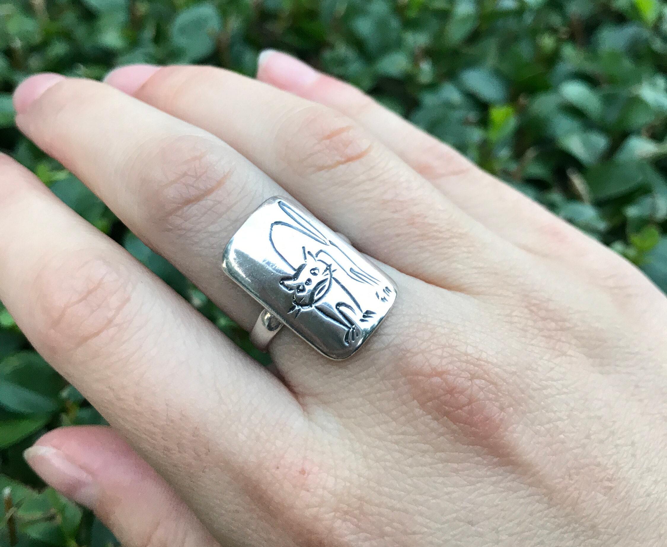 Cat Ring, Solid Silver Ring, Statement Ring, Cat Lover Ring, Art Ring, Interesting Ring, Sterling Silver Ring, Silver Ring, Cat Silver Ring
