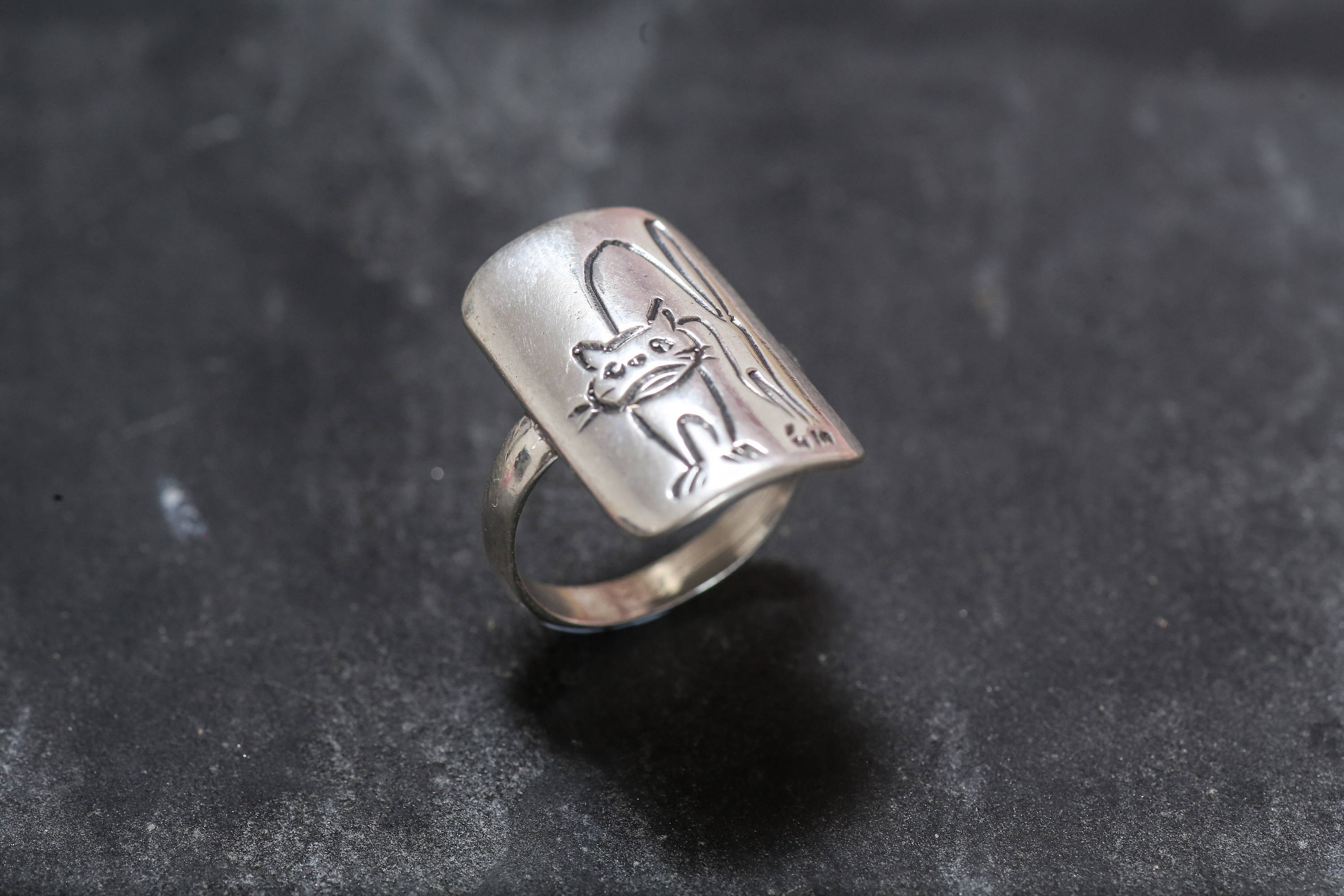 Cat Ring, Solid Silver Ring, Statement Ring, Cat Lover Ring, Art Ring, Interesting Ring, Sterling Silver Ring, Silver Ring, Cat Silver Ring