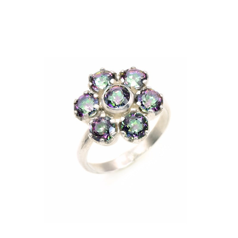 Mystic Topaz Ring, Natural Mystic Topaz, December Birthstone, Flower Ring, Purple Ring, Vintage Rings, December Ring, Silver Ring, Topaz