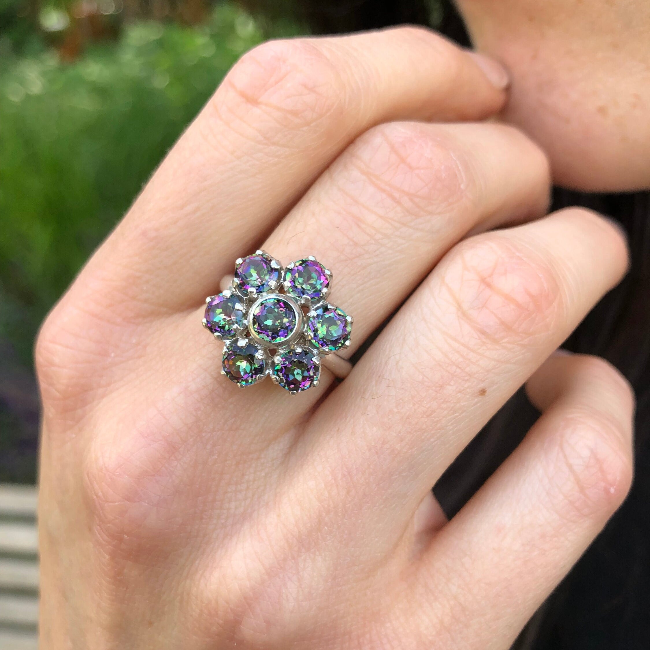 Mystic Topaz Ring, Natural Mystic Topaz, December Birthstone, Flower Ring, Purple Ring, Vintage Rings, December Ring, Silver Ring, Topaz