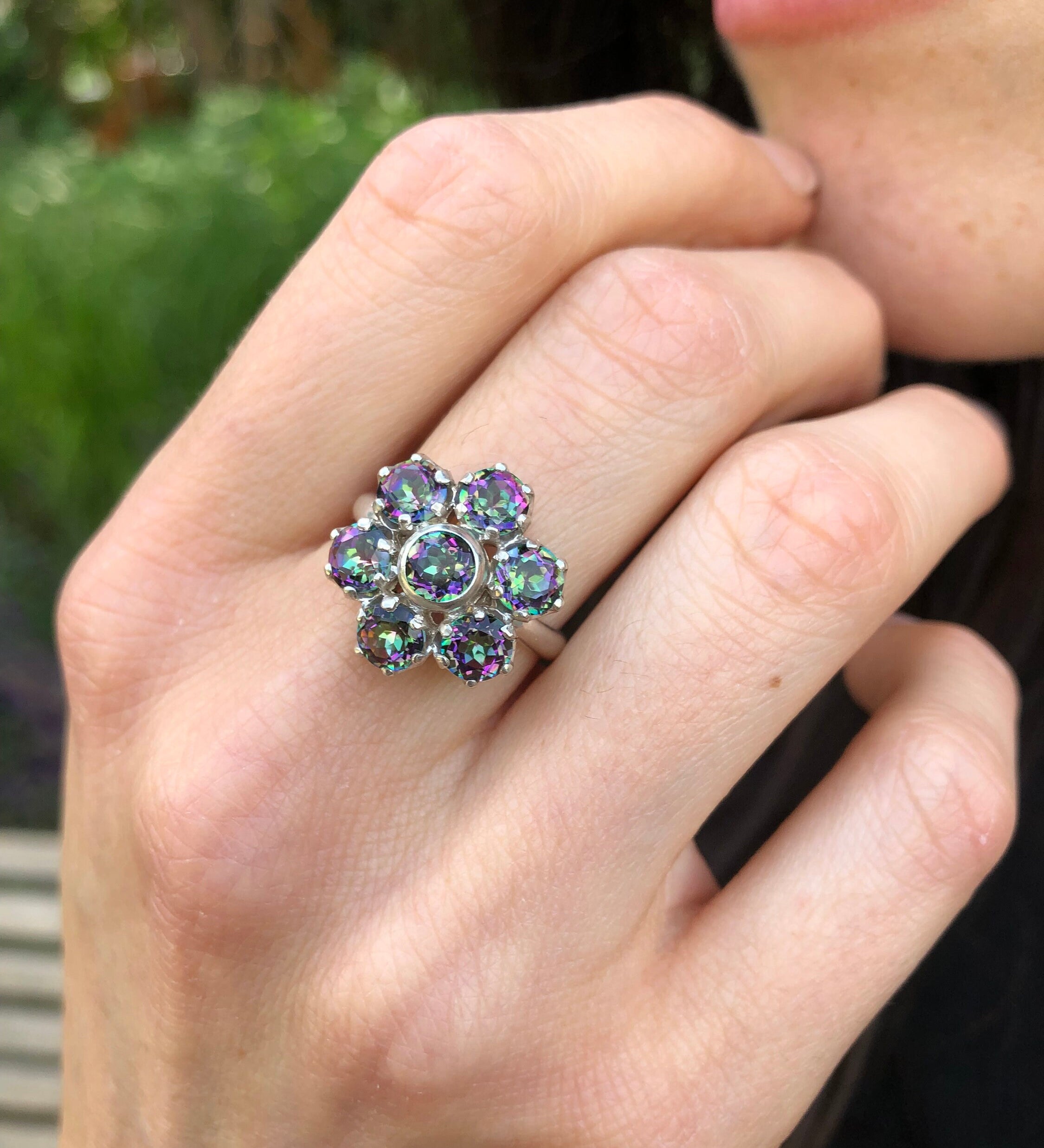 Mystic Topaz Ring, Natural Mystic Topaz, December Birthstone, Flower Ring, Purple Ring, Vintage Rings, December Ring, Silver Ring, Topaz