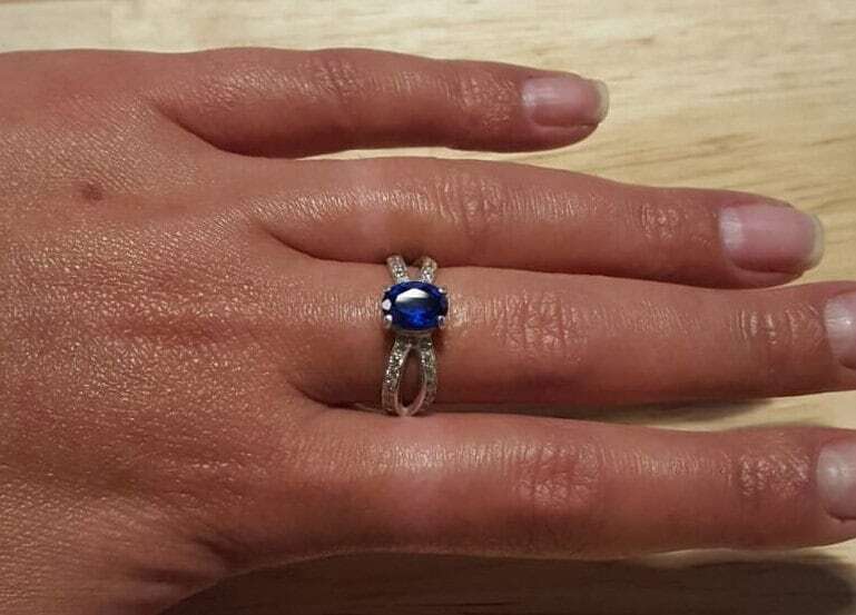 925 Sterling Silver Created Sapphire Ring featuring Baguette Blue Sapphire, perfect for everyday wear and special occasions.
