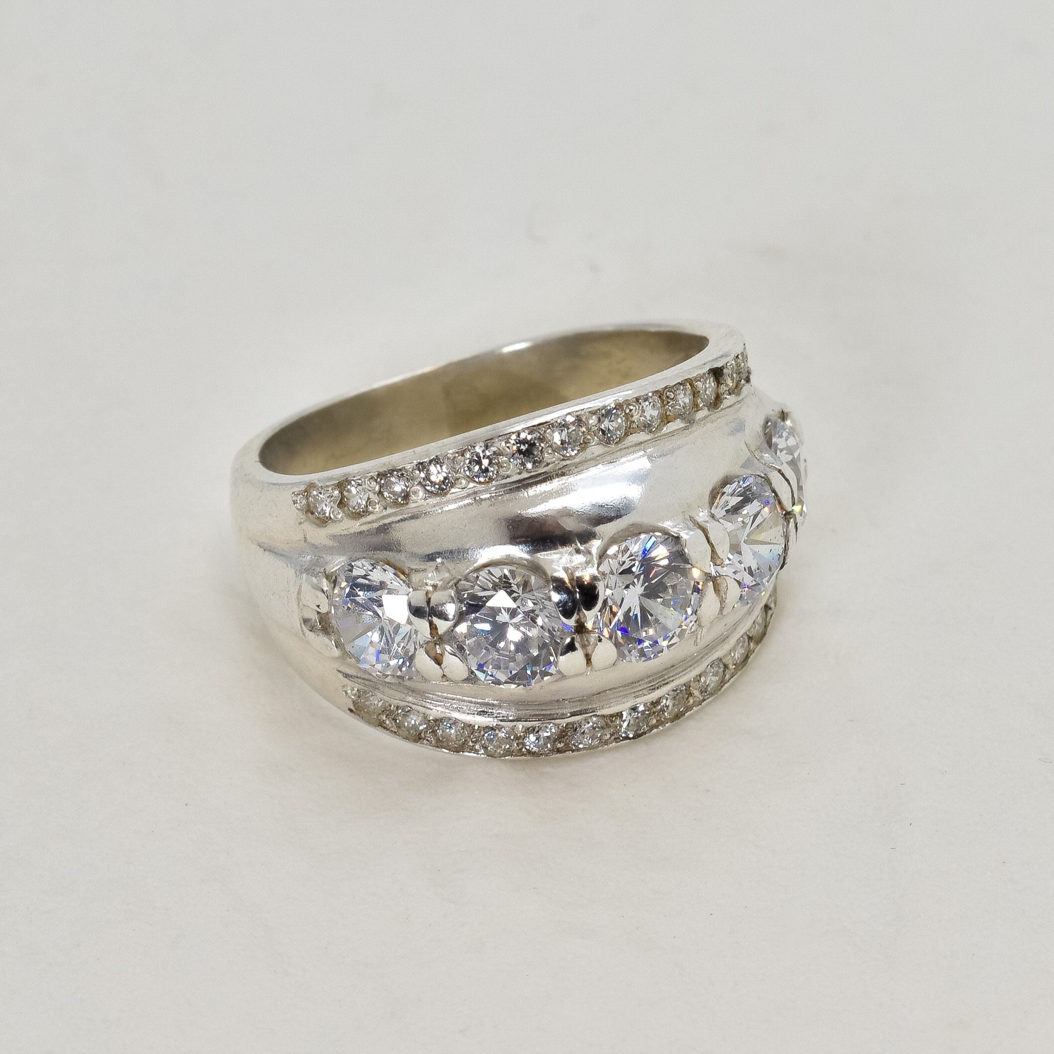 Unique Diamond Ring, Created Diamond Ring, Sparkly Ring, Diamond Ring, Vintage Ring, Wide Ring Design, Zircon Ring, Solid Silver, Diamond