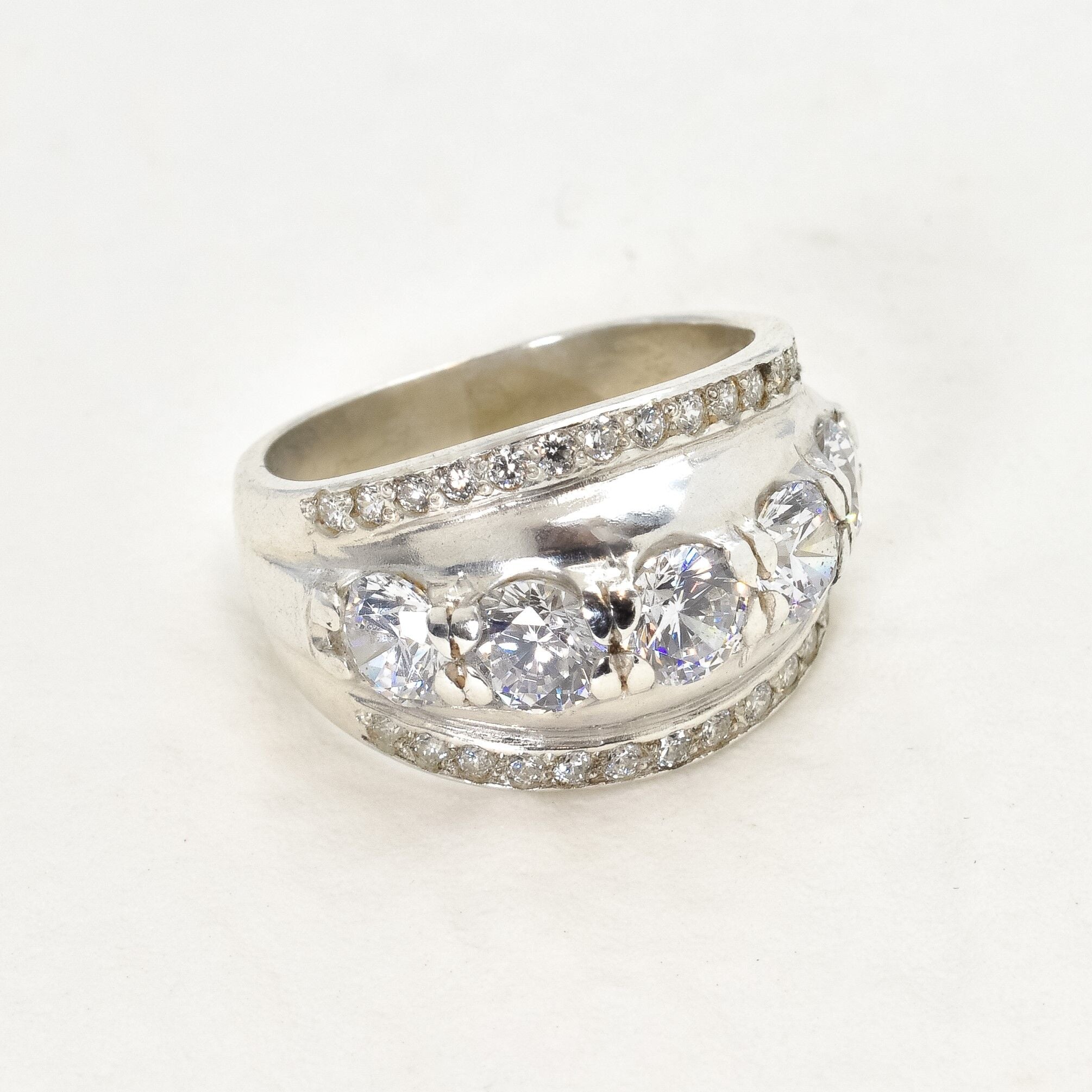 Unique Diamond Ring, Created Diamond Ring, Sparkly Ring, Diamond Ring, Vintage Ring, Wide Ring Design, Zircon Ring, Solid Silver, Diamond