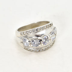 Unique Diamond Ring, Created Diamond Ring, Sparkly Ring, Diamond Ring, Vintage Ring, Wide Ring Design, Zircon Ring, Solid Silver, Diamond