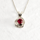 Created Ruby Pendant made in 925 Sterling Silver with Round Created Red Ruby in Prong setting, July Birthstone gift idea, symbolizes nobility, purity, and passion, ideal for everyday wear and perfect for birthday gifting and special occasions.