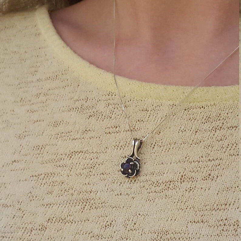 Elegant 925 Sterling Silver Ruby Pendant with round created red ruby, perfect for July birthdays and special occasions.