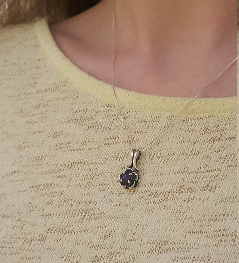 Elegant 925 Sterling Silver Ruby Pendant with round created red ruby, perfect for July birthdays and special occasions.