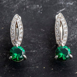 Created Emerald Earrings made in 925 Sterling Silver with Round Created Green Emerald in Solitaire with Accents setting, May Birthstone gift idea, symbolizes, ideal for everyday wear and perfect for birthday gifting and special occasions.