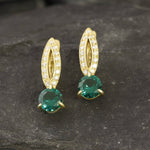 Created Emerald Earrings made in 18k Gold Vermeil with Round Created Green Emerald in Solitaire with Accents setting, May Birthstone gift idea, symbolizes, ideal for everyday wear and perfect for birthday gifting and special occasions.