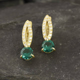 Created Emerald Earrings made in 18k Gold Vermeil with Round Created Green Emerald in Solitaire with Accents setting, May Birthstone gift idea, symbolizes, ideal for everyday wear and perfect for birthday gifting and special occasions.