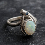 Natural Australian Opal Ring made in 925 Sterling Silver with Natural White Australian Opal in setting, October Birthstone gift idea, symbolizes hope, purity, and truth, ideal for everyday wear and perfect for birthday gifting and special occasions.