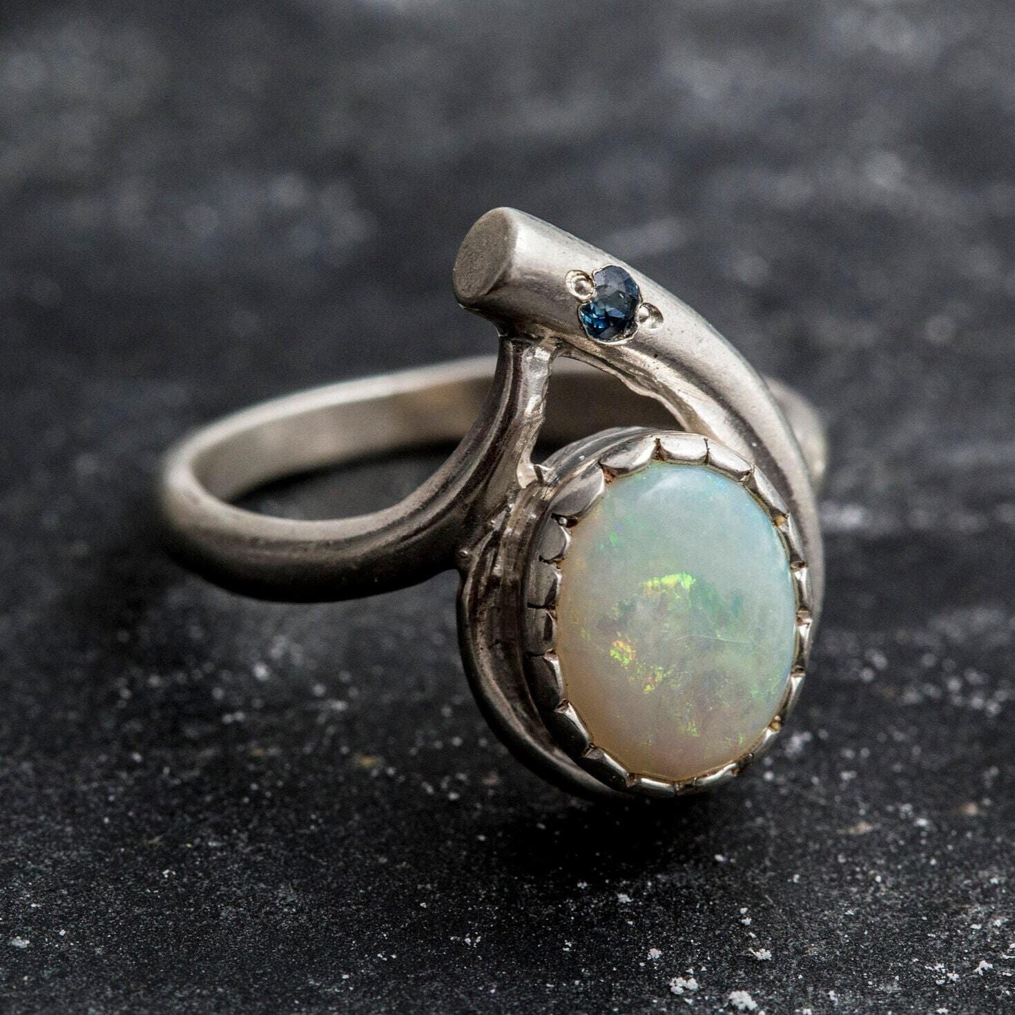 Natural Australian Opal Ring made in 925 Sterling Silver with Natural White Australian Opal in setting, October Birthstone gift idea, symbolizes hope, purity, and truth, ideal for everyday wear and perfect for birthday gifting and special occasions.