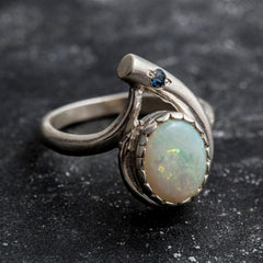 Natural Australian Opal Ring made in 925 Sterling Silver with Natural White Australian Opal in setting, October Birthstone gift idea, symbolizes hope, purity, and truth, ideal for everyday wear and perfect for birthday gifting and special occasions.