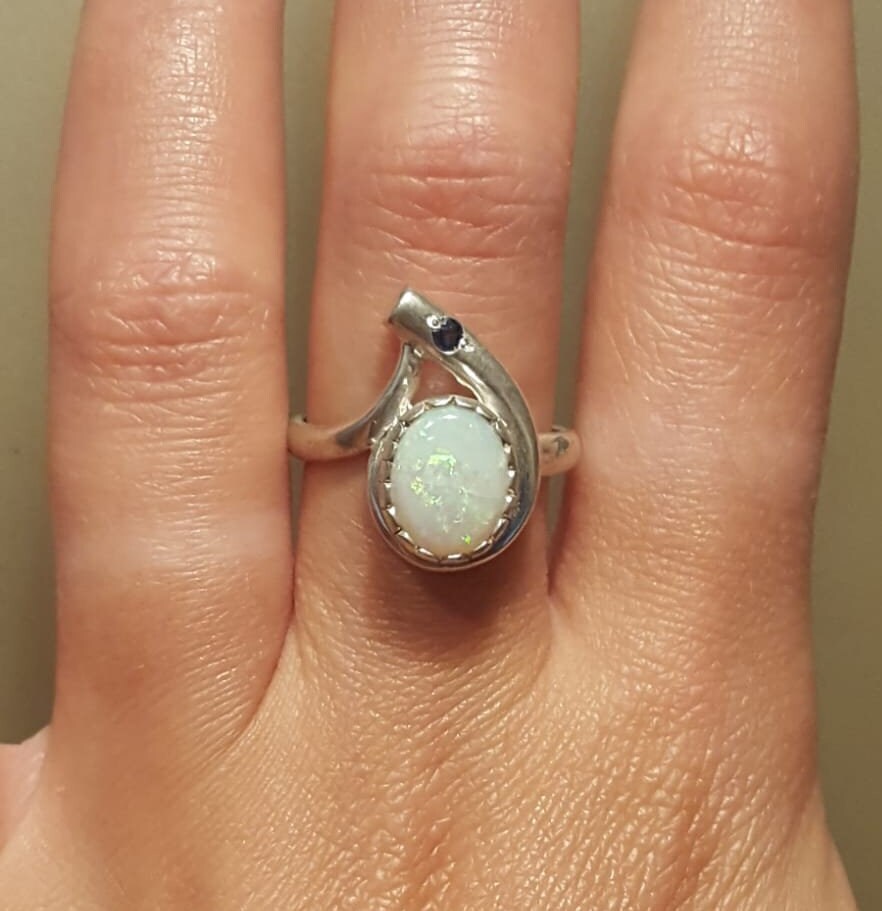 Opal Ring, Natural Opal Ring, Fire Opal Ring, October Birthstone, Antique Ring, Teardrop Ring, Vintage Ring, Sterling Silver Ring, Sapphire