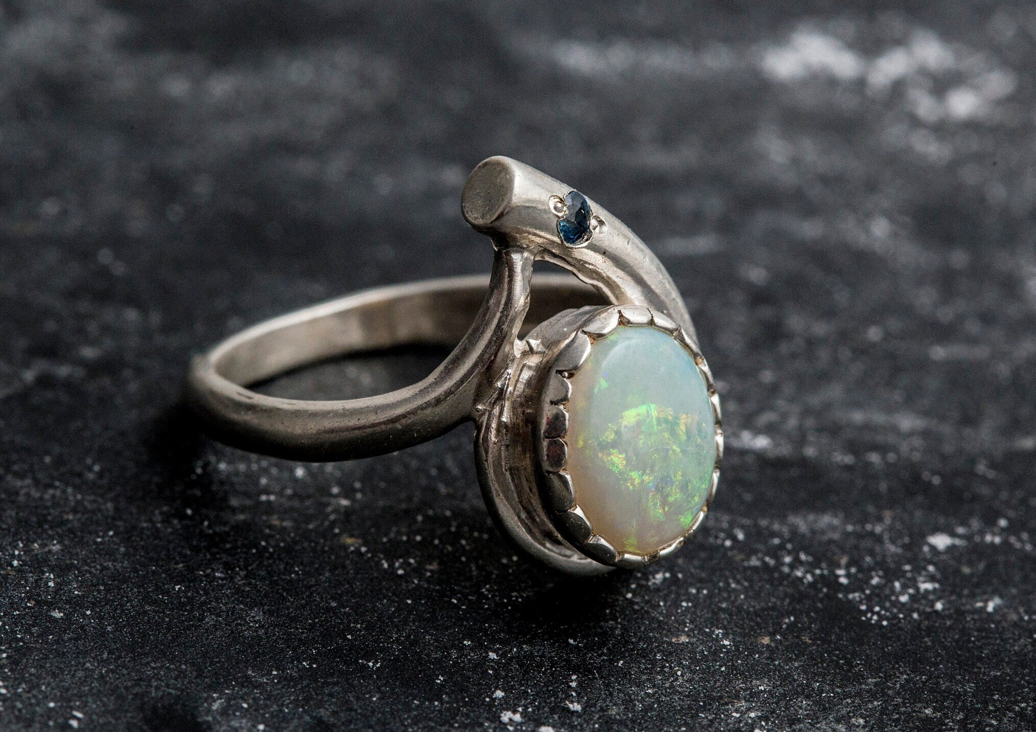 Opal Ring, Natural Opal Ring, Fire Opal Ring, October Birthstone, Antique Ring, Teardrop Ring, Vintage Ring, Sterling Silver Ring, Sapphire