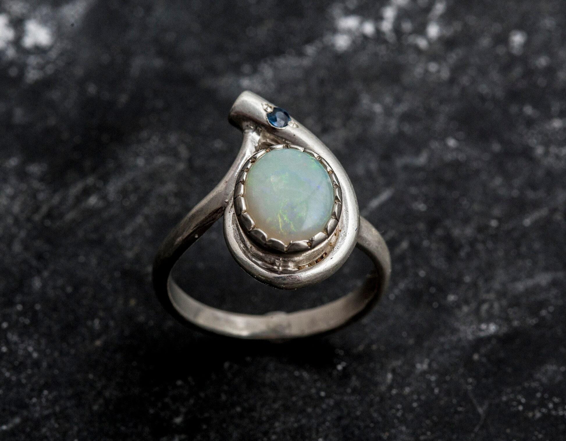 Opal Ring, Natural Opal Ring, Fire Opal Ring, October Birthstone, Antique Ring, Teardrop Ring, Vintage Ring, Sterling Silver Ring, Sapphire