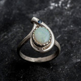 Opal Ring, Natural Opal Ring, Fire Opal Ring, October Birthstone, Antique Ring, Teardrop Ring, Vintage Ring, Sterling Silver Ring, Sapphire