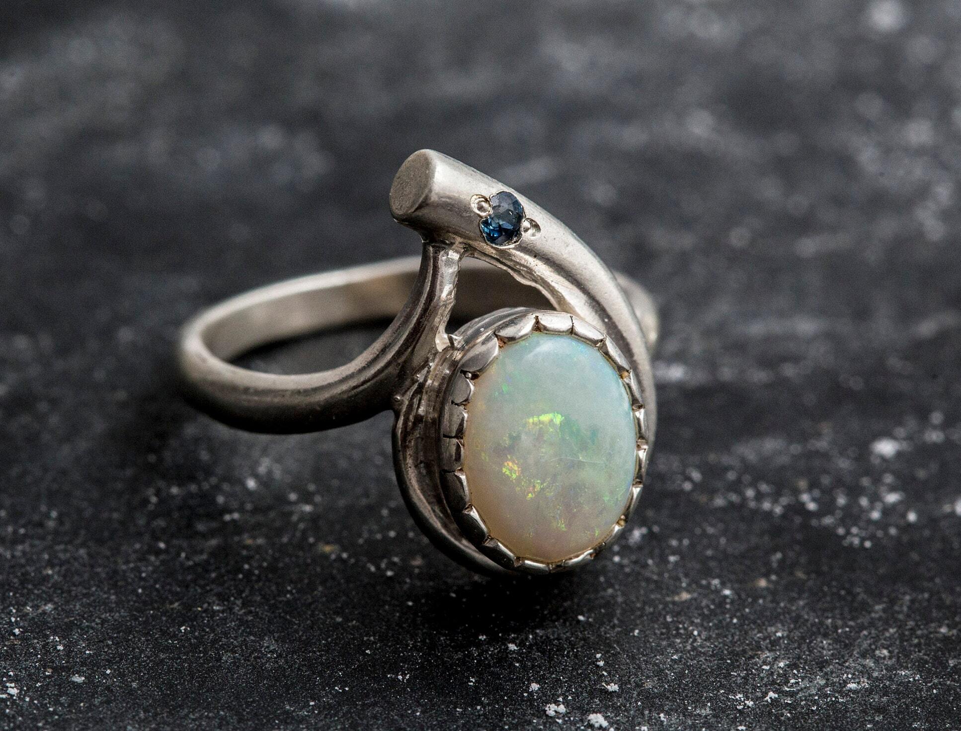 Opal Ring, Natural Opal Ring, Fire Opal Ring, October Birthstone, Antique Ring, Teardrop Ring, Vintage Ring, Sterling Silver Ring, Sapphire