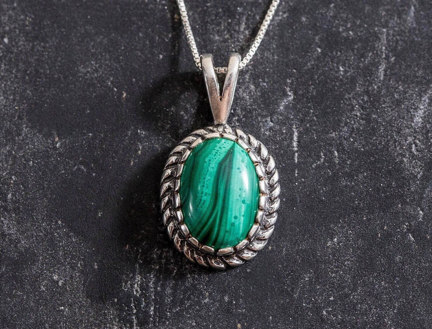 Victorian Pendant, Malachite Pendant, Natural Malachite, Green Malachite, Vintage Pendant, Green Pendant, Solid Silver Pendant, Malachite