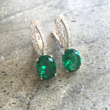 Created Emerald Earrings made in 925 Sterling Silver with Oval Created Green Emerald in Solitaire with Accents setting, May Birthstone gift idea, symbolizes, ideal for everyday wear and perfect for birthday gifting and special occasions.