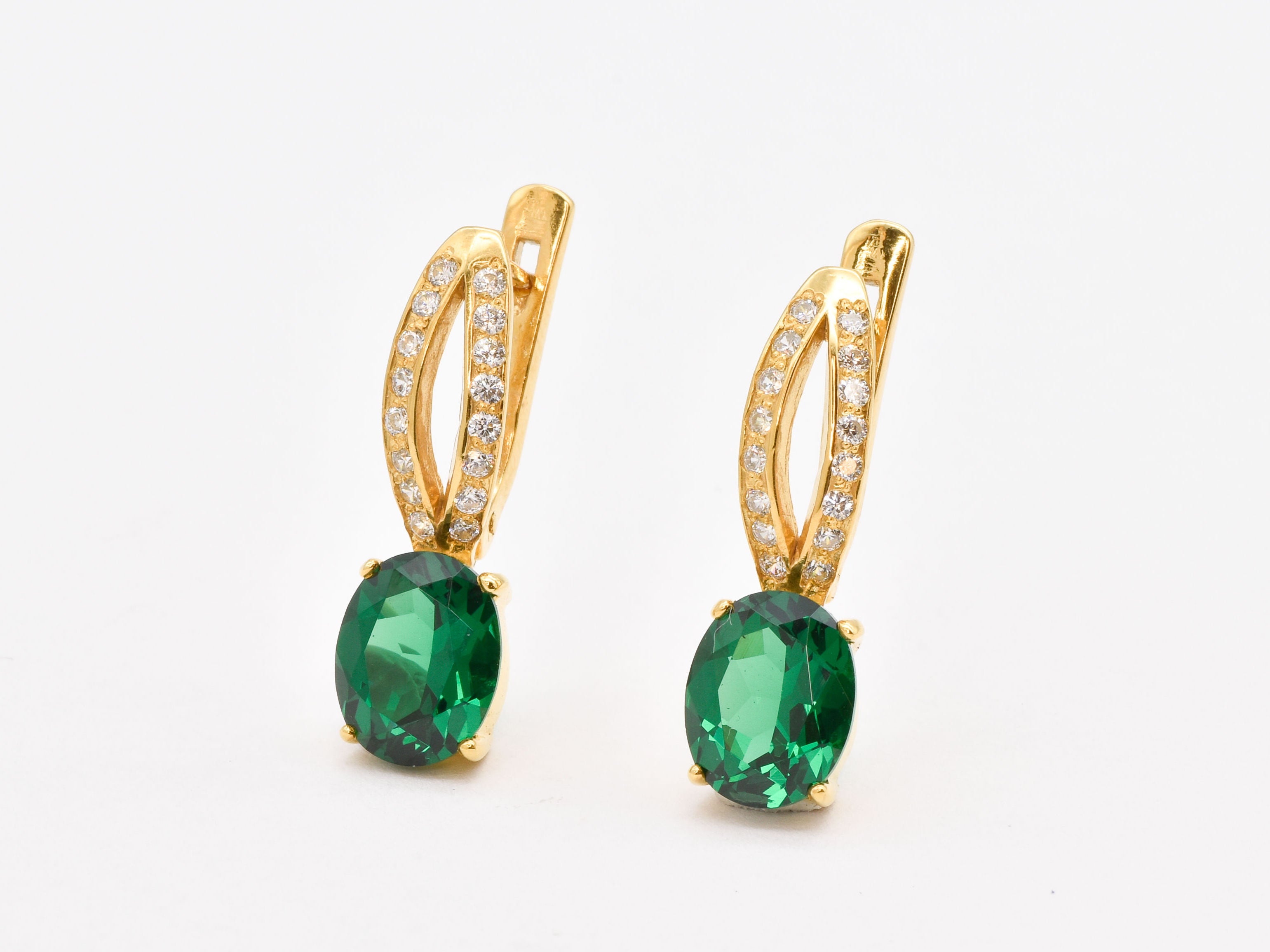 Drop Emerald Earrings - Long Green Earrings - Unique Oval Earrings