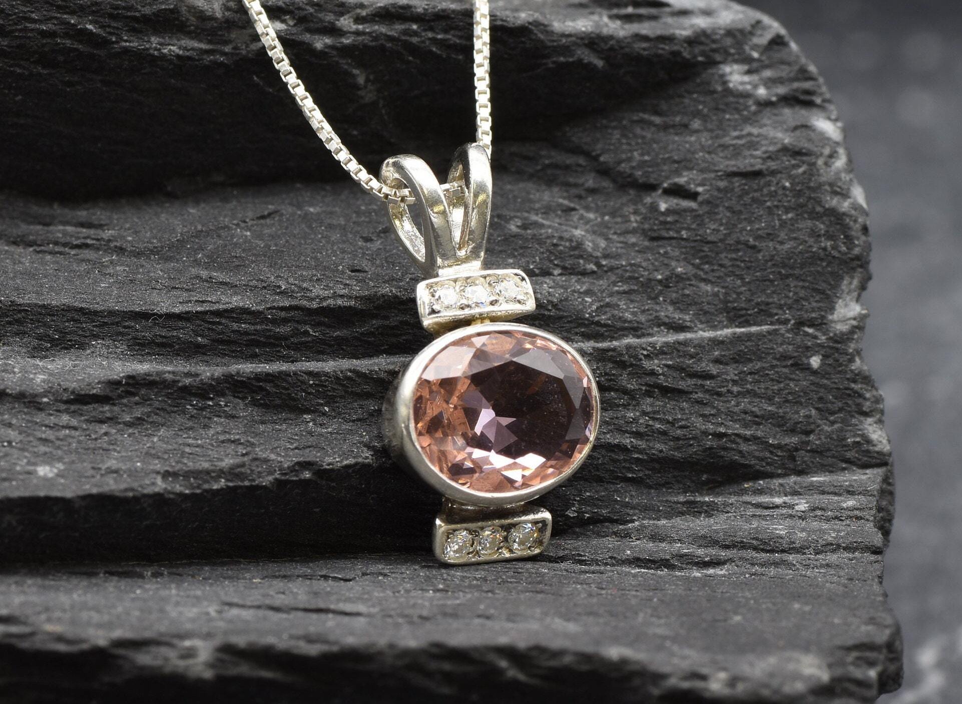 Morganite Pendant, Created Morganite, Pink Oval Necklace, Antique Pendant, Valentine Gift for Her, Gift for Wife, Pink Pendant, Solid Silver