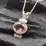 Gold Morganite Pendant - Pink Oval Necklace - Gold Vintage Necklace