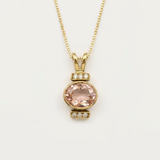 Gold Morganite Pendant - Pink Oval Necklace - Gold Vintage Necklace