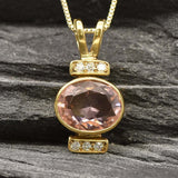 Gold Morganite Pendant - Pink Oval Necklace - Gold Vintage Necklace