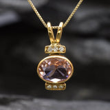 Gold Morganite Pendant - Pink Oval Necklace - Gold Vintage Necklace