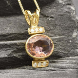 Gold Morganite Pendant - Pink Oval Necklace - Gold Vintage Necklace