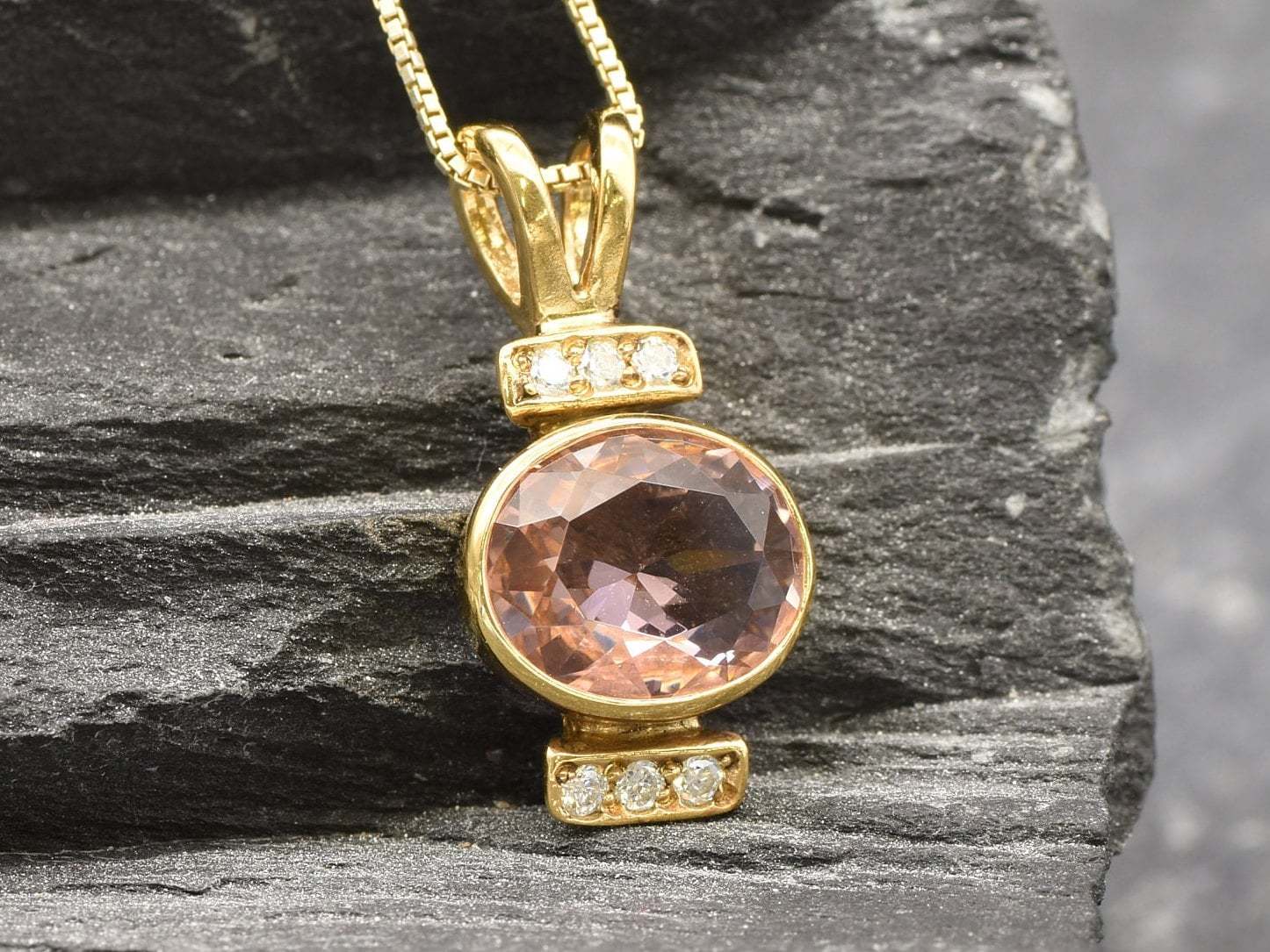 Morganite Pendant, Created Morganite, Pink Oval Necklace, Antique Pendant, Valentine Gift for Her, Gift for Wife, Pink Pendant, Solid Silver(1)