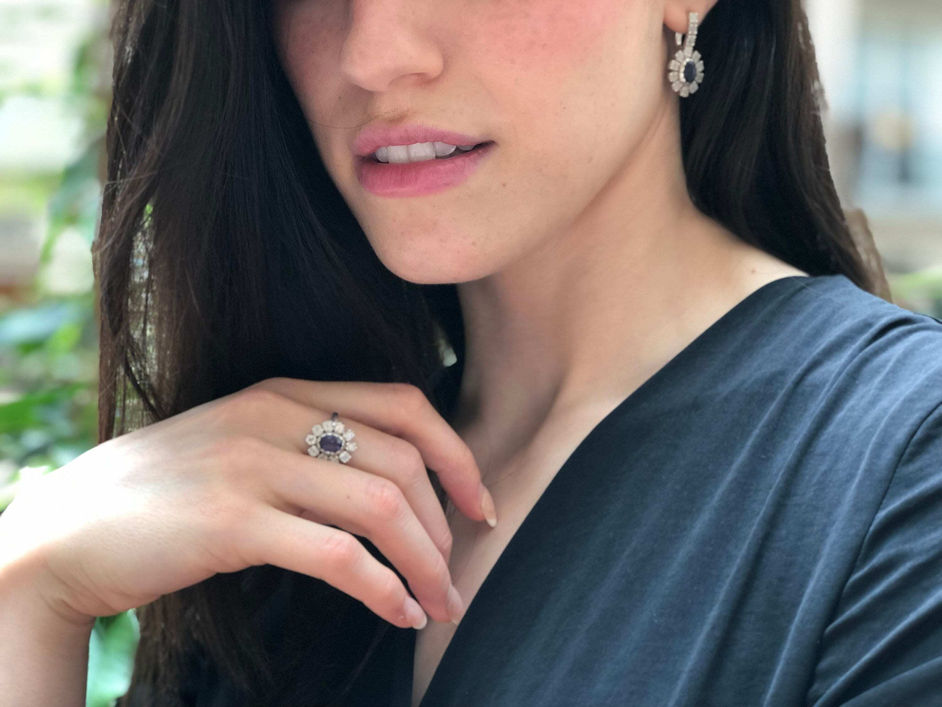 Long Iolite Earrings, Natural Iolite, Victorian Earrings, Rainbow Moonstone, Statement Earrings, Long Purple Earrings, Solid Silver Earrings