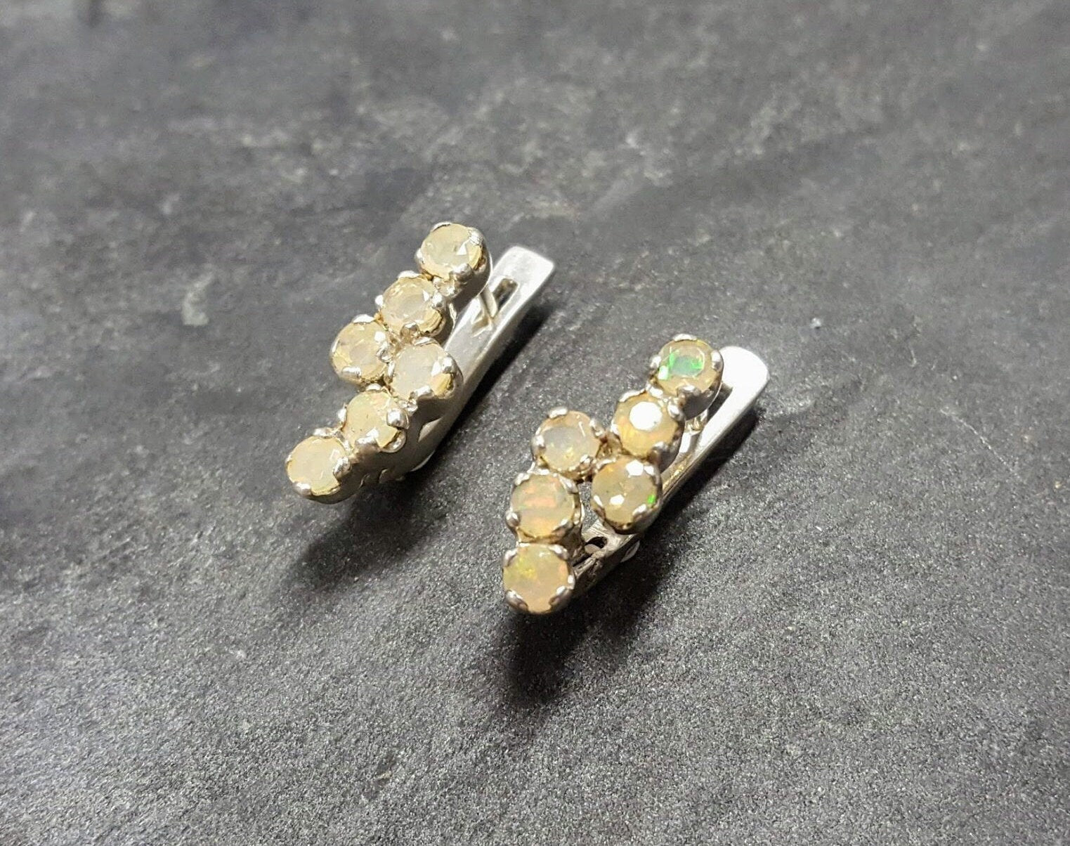 Fire Opal Earrings, Ethiopian Opal, October Birthstone, Dainty Opal Earrings, October Earrings, Opal Studs, Vintage Studs, Silver Earrings