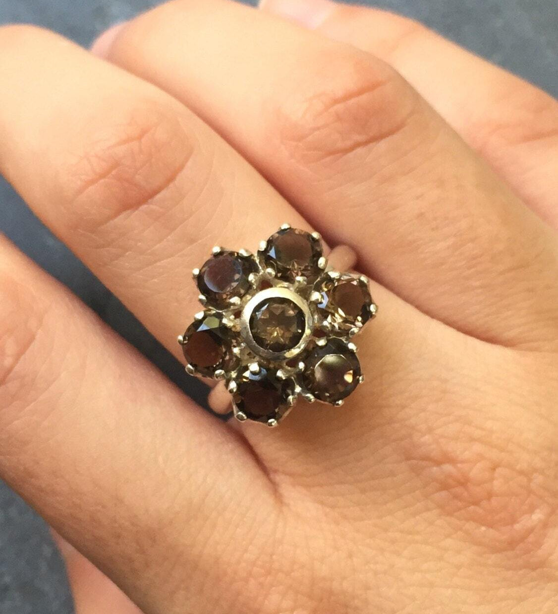 Flower Ring, Smoky Topaz Ring, Scorpios Birthstone, Natural Topaz, Vintage Rings, Scorpios Ring, November Birthstone, Solid Silver Ring