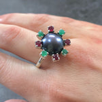 Real Pearl Ring, Black Pearl Ring, Natural Pearl, Natural Emerald, Natural Ruby, June Birthstone, Real Pearl, Vintage Rings, 925 Silver Ring