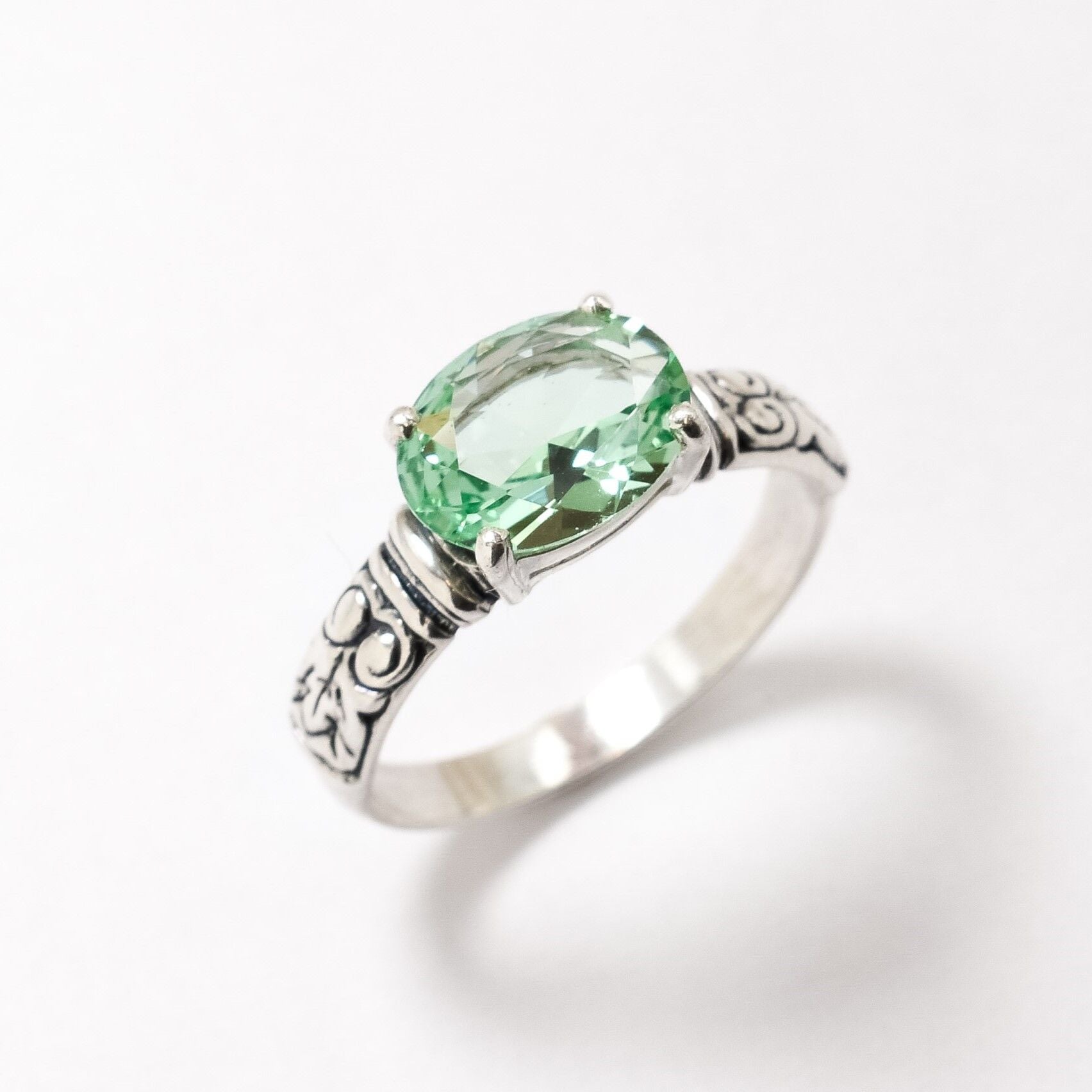 Created Emerald Ring made in 925 Sterling Silver with Oval Created Green Emerald in Prong setting, May Birthstone gift idea, symbolizes, ideal for everyday wear and perfect for birthday gifting and special occasions.