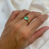 18k Gold Vermeil Emerald Ring with Oval Created Green Emerald, perfect for May birthdays and special occasions.