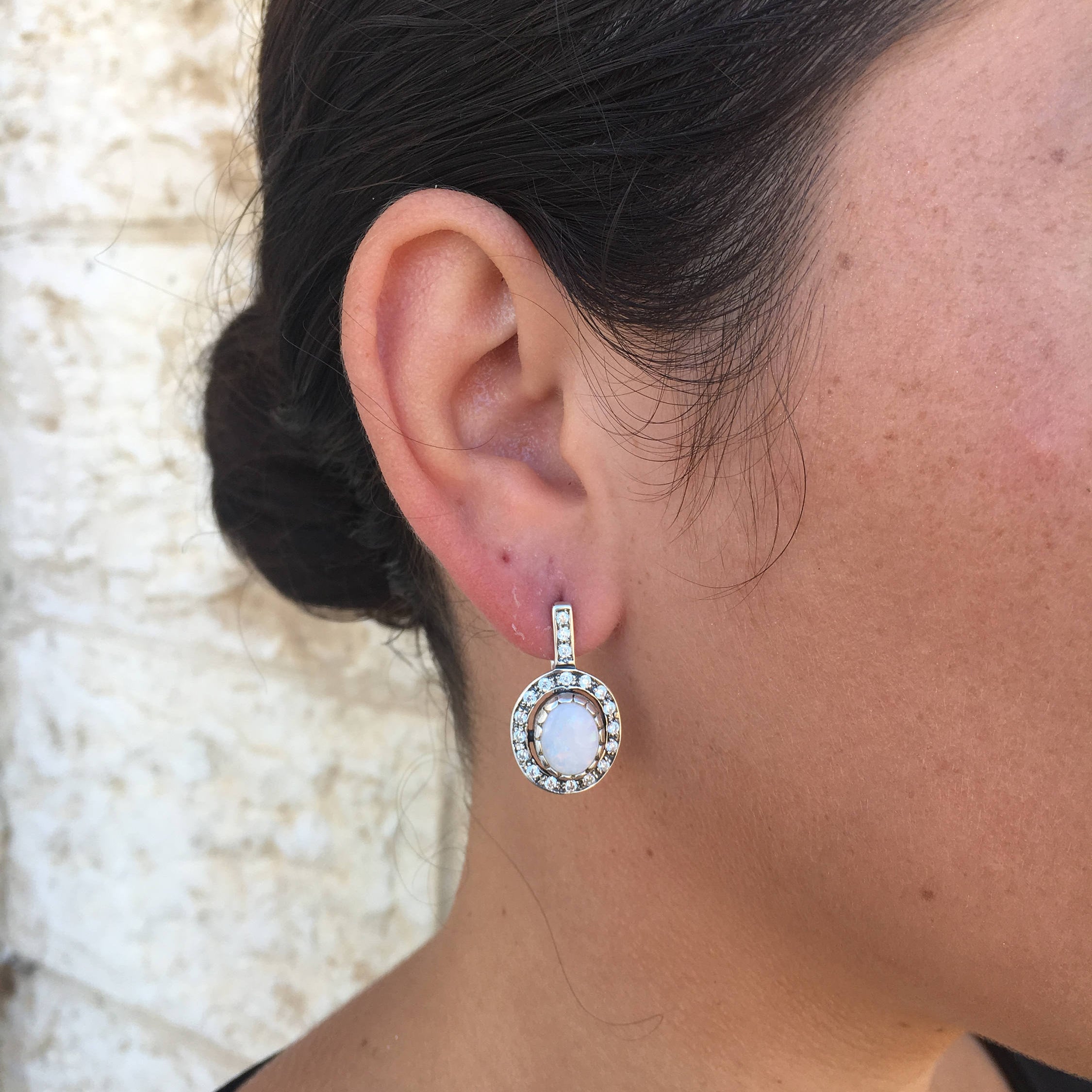 Antique Opal Earrings, Natural Opal Earrings, Australian Opal, Vintage Earrings, Long Earrings, White Oval Earrings, 925 Silver Earrings