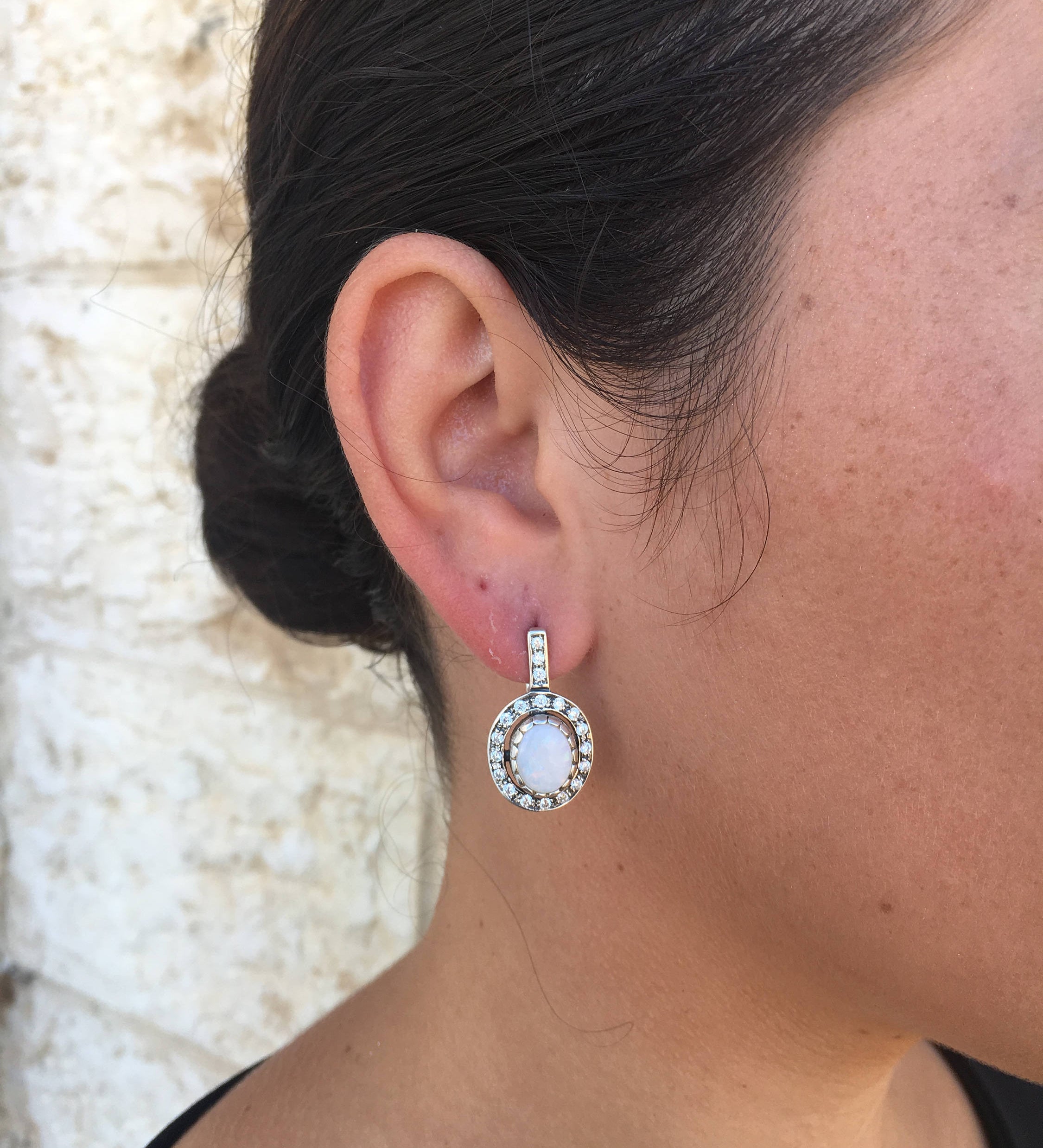 Antique Opal Earrings, Natural Opal Earrings, Australian Opal, Vintage Earrings, Long Earrings, White Oval Earrings, 925 Silver Earrings