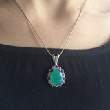 Green Agate Necklace - Green Victorian Pendant - Large Vintage Necklace