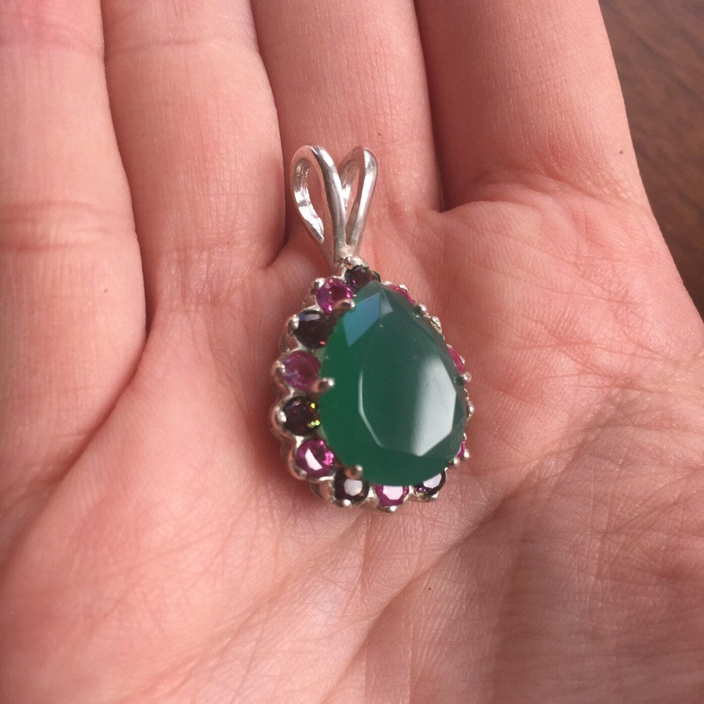 Green Agate Pendant, Mystic Topaz Pendant, Vintage Pendant, Green Stone Pendant, Kate Middleton Pendant, Silver Pendant