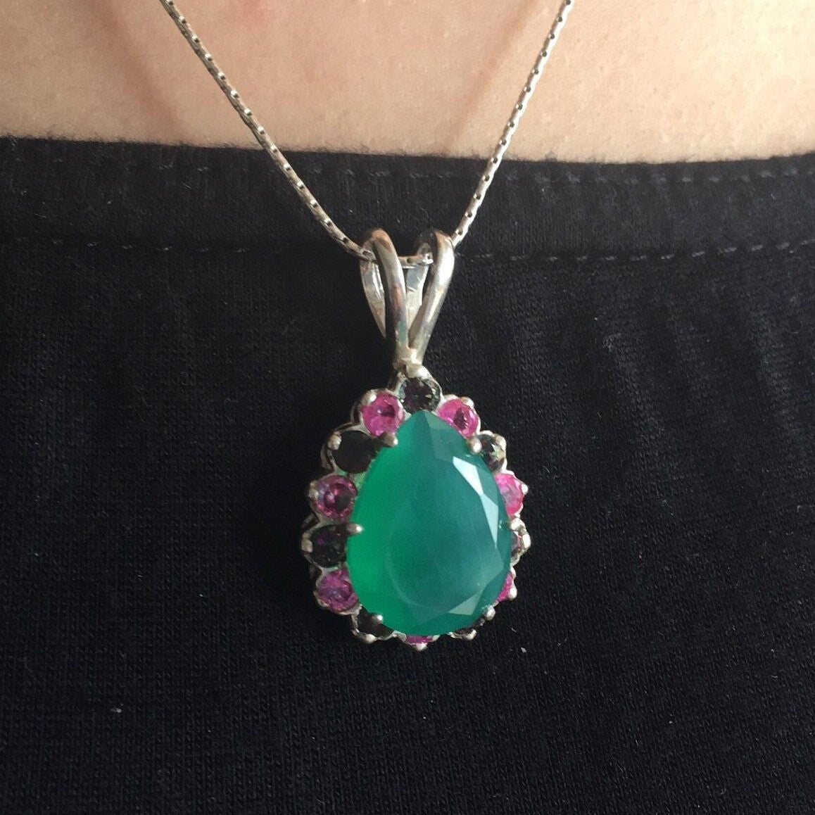 Green Agate Pendant, Mystic Topaz Pendant, Vintage Pendant, Green Stone Pendant, Kate Middleton Pendant, Silver Pendant