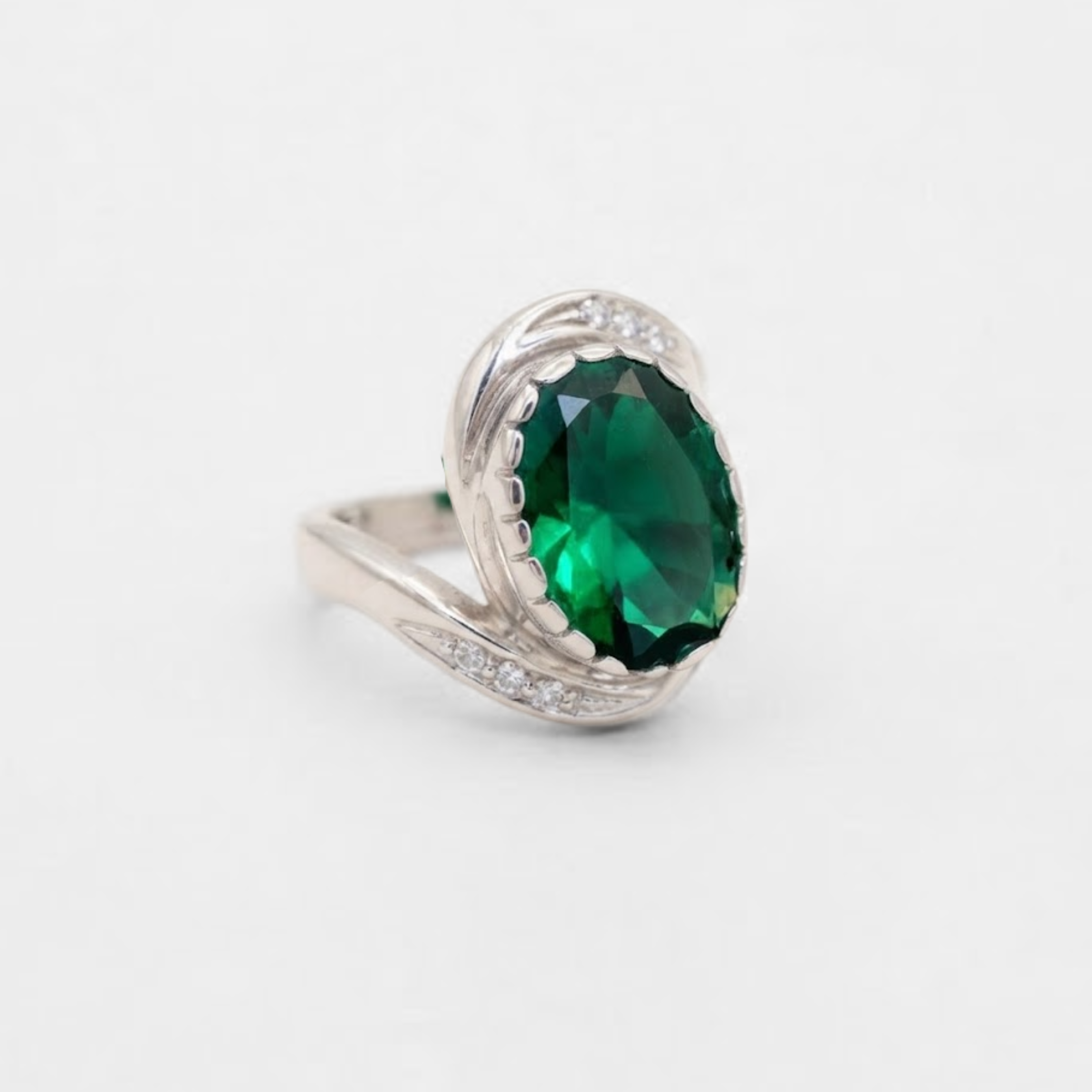 Created Emerald Ring made in 925 Sterling Silver with Oval Created Green Emerald in Prong setting, May Birthstone gift idea, symbolizes, ideal for everyday wear and perfect for birthday gifting and special occasions.