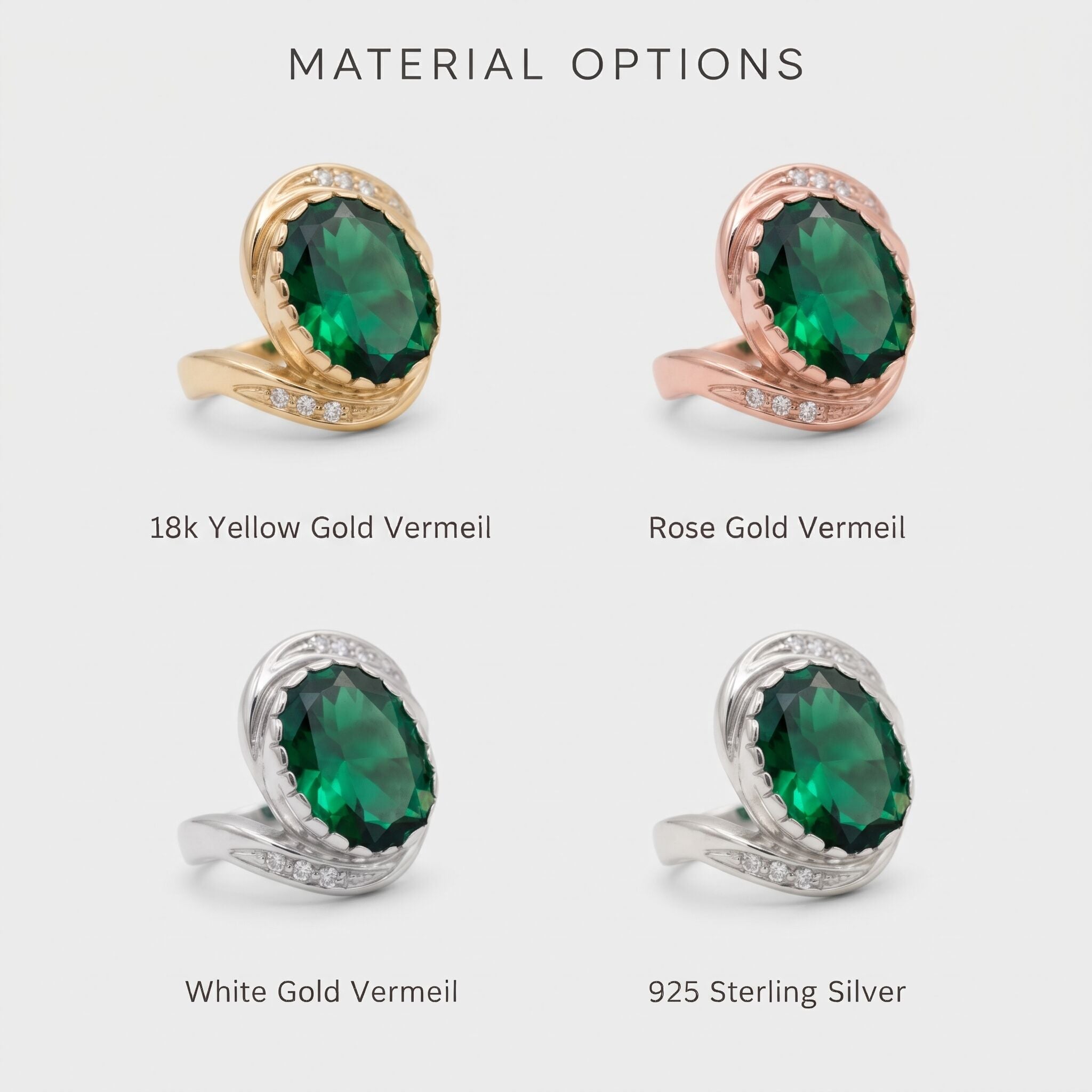 Crafted from 925 Sterling Silver, this oval Created Green Emerald ring is a beautiful May birthstone gift for any occasion.