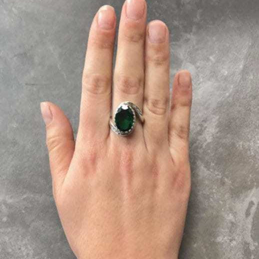 18k Gold Vermeil Emerald Ring featuring Oval Created Green Emerald, perfect May birthstone gift for special occasions.