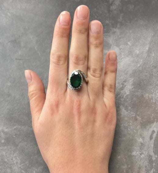 18k Gold Vermeil Emerald Ring featuring Oval Created Green Emerald, perfect May birthstone gift for special occasions.