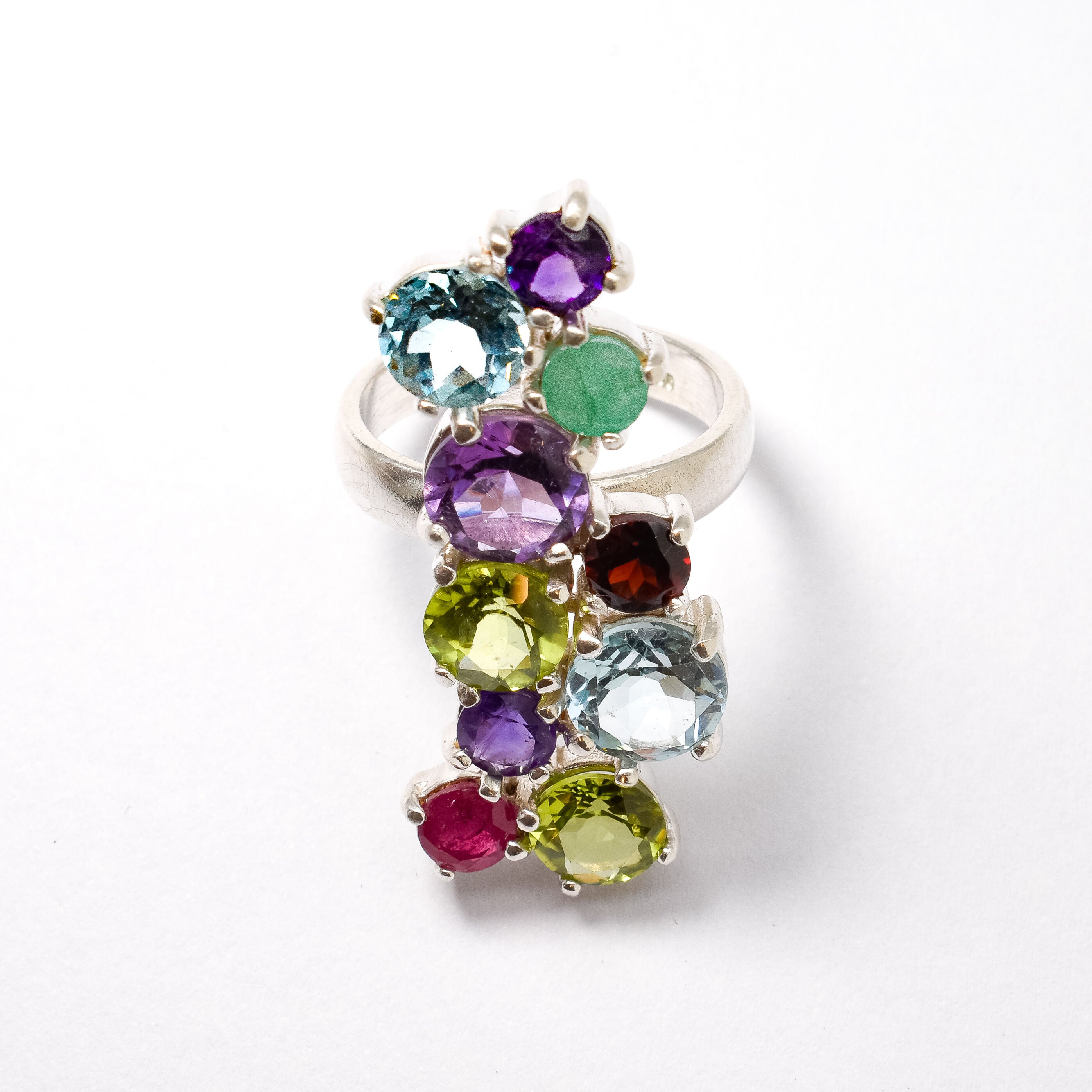 Natural Peridot Ring made in 925 Sterling Silver with Round Natural Green Peridot in Cluster setting, August Birthstone gift idea, symbolizes renewal and growth, ideal for everyday wear and perfect for birthday gifting and special occasions.